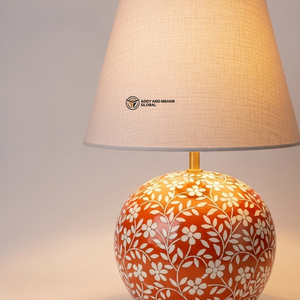 Lampe élégante en os incrusté d'orange |   Lampe de table florale faite à la main pour la décoration moderne de la maison - Product Image 3
