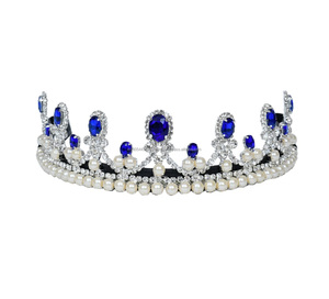 Banda de cejas de caballo de lujo Royal Blue Crystal & Pearl Crown Headpiece para espectáculos ecuestres Accesorios para caballos - Product Image 5