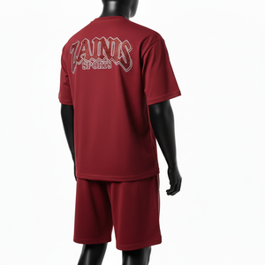 Ensemble t-shirt et short pour homme, tissu polyester tricoté de haute qualité, vêtements de sport unis, logo en strass personnalisable. - Product Image 5