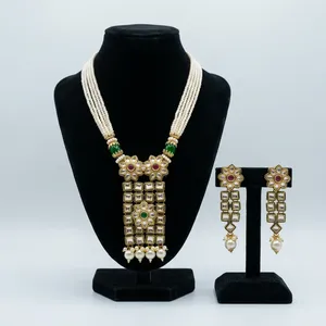 Ensemble de colliers Kundan perlés en gros, plaqué or, bijoux indiens de mariage et de fiançailles avec boucles d'oreilles pour femmes, tendance - Product Image 2