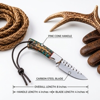 Couteau de chasse EDC à lame fixe en acier carbone fait main, manche en forme de cône de pin avec étui, vente directe usine