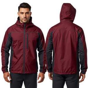 Wholesale <b>Men's</b> Burgundy <b>Lightweight</b> Windbreaker <b>Jacket</b> Water Resistant Hooded Casual Outdoor Fashion Wear - Product Image 2
