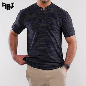 เสื้อยืดเฮนลีย์ลายทางลำลองผู้ชายไซส์ใหญ่ ผ้าฝ้าย 190 GSM สตรีทแวร์ คอกลม แขนสั้น ขายส่ง รับผลิตแบรนด์ส่วนตัว OEM - Product Image 1