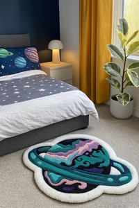 Tapis moderne style planète spatiale, tufté à la main, vert et noir, forme arrondie, pour salon, chambre, pique-nique, décoration intérieure, cadeau - Product Image 2