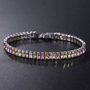 High Quality Fashion Multi-Color Lab Diamond Bridal Jewelry Square Cut Gold Plated Fancy Color Stones Tennis <b>Bracelet</b> - Product Image 1