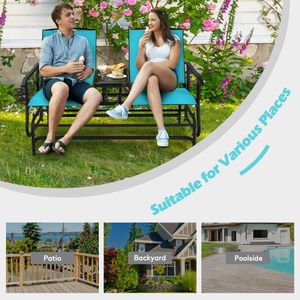 Divano a dondolo doppio per 2 persone con tavolo in vetro temperato, mobili da giardino con tessuto a rete - Product Image 3