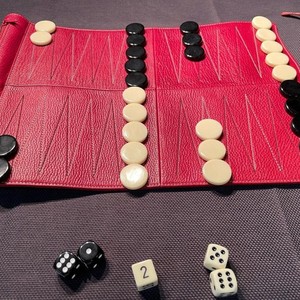 Wholesale Travel PU Leather <b>Backgammon</b> Roll-Up Game Set Mini Portable Leather Roll up <b>Backgammon</b> Set for Travel - Product Image 4