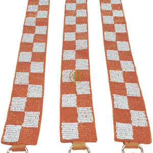 Sangle de sac à main brodée à carreaux orange et blancs, détachable, avec perles, ceinture d'épaule, clip doré, fabricant OEM ODM, vente en gros - Product Image 4