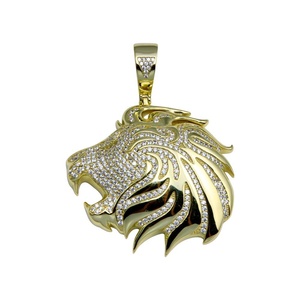 Pendentif Tête de Lion Plaqué Or avec Zircon Cubique Sertie Pavé, Collier Hip Hop pour Homme, Bijou Charmant, Idée Cadeau - Product Image 1