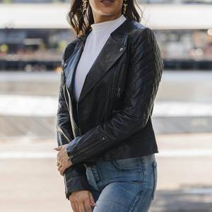 Nueva Chaqueta Bomber de Cuero para Mujer, Estilo Vintage, con Cierre Negro y Logotipo Personalizado RTS, Transpirable, con Cuello Alto, para Invierno - Product Image 5