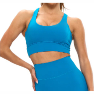 Women's Blue <b>Racerback</b> Yoga <b>Bra</b> Scoop Neck Medium Support Breathable Quick Dry Solid Color Fitness Sport <b>Bra</b> For Adults - Product Image 1
