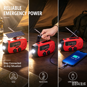 <span class=keywords><strong>Radio</strong></span> AM/FM multifonctionnelle à manivelle <span class=keywords><strong>solaire</strong></span>, batterie 2000mAh, étanche IPX3, chargement USB Type-C, <span class=keywords><strong>radio</strong></span> d'extérieur - Product Image 4