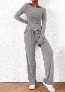 Ensemble 2 pièces pour femme, haut court sans manches et short, sportif, en Spandex/Nylon, couleur unie beige, décontracté, toutes saisons, respirant, coupe régulière, séchage rapide - Product Image 2