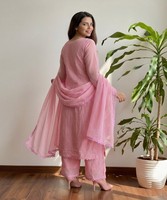 Conjunto de Salwar Kameez de Algodón Rosa con Bordado, Ropa Étnica Tradicional para Mujer, Corte Holgado, Largo hasta el Tobillo, Estilo Casual 84783
