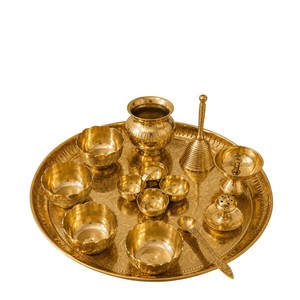 Ensemble de thali de prière en argent allemand artisanal de qualité supérieure, collection rituelle élégante plaquée argent, idéal pour les cadeaux en gros pour les festivals indiens - Product Image 4