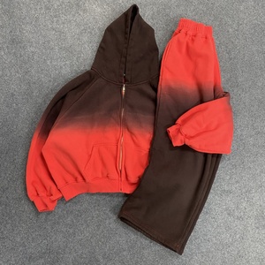 Conjunto Deportivo con Capucha para Mujer, Color Degradado, Manga Larga, Cierre Frontal, Corte Holgado, 100% Algodón, Ropa Casual de Otoño, Sudadera y Pantalones para Adultos - Product Image 2