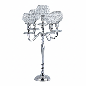 Luxury 5 Arm Silver Plated <b>Candelabra</b> with Crystal Globe Top Selling Candle Holder Metal <b>Candelabra</b> Handmade Tealight Holders - Product Image 1