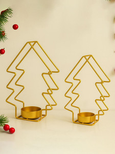 Wholesale <b>Christmas</b> Decor <b>Gold</b> Metal <b>Tree</b> Candle Holder | Geometric Tealight Holder For Holiday Party - Product Image 4