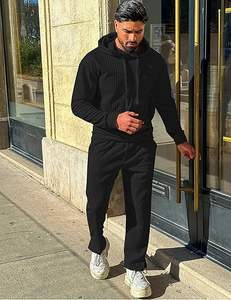 Conjuntos deportivos de 2 piezas, chándales con capucha, chándal atlético de corte regular, conjunto de chándal a cuadros jacquard. - Product Image 4