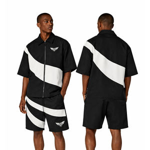 custom Mens Navy Blue Tracksuit Set Short Sleeve Zip <b>Shirt</b> & Shorts 2 Piece Summer Casual Sportswear Athletic Outfit Streetwear - Product Image 4