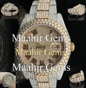 Montre pour homme en acier inoxydable et moissanite, bracelet à fermoir, résistance à l'eau 10 bars, cadran en verre, style hip-hop antique - Product Image 3