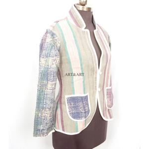 Wholesale 100% Cotton Designer <b>Kantha</b> <b>Jacket</b> Multi-Colour Ethnic Denim Style Embroidery Open Design Handmade Vintage Knitted - Product Image 3