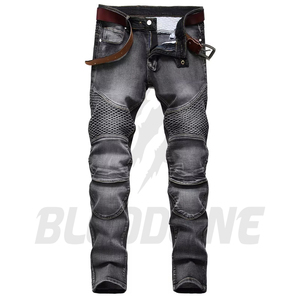 Pantalon de moto en denim noir pour homme avec protections intégrées, style streetwear toutes saisons, jeans de style moto - Product Image 2