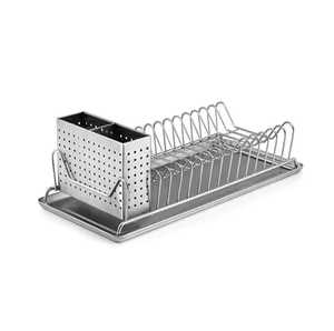 Égouttoir à vaisselle fin en acier inoxydable avec porte-couverts perforé et plateau de drainage, rangement vertical pour assiettes, organisateur d'ustensiles de cuisine - Product Image 1