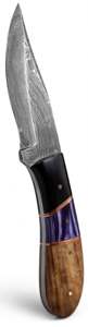 Couteau utilitaire à lame fixe en acier Damas fait main avec manche en bois violet multi-matériaux - Product Image 4