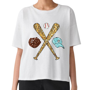 Premium Baseball Team Spring Summer Women Glitter Half Sleeve Loose Fit Game Day Embroidery Breathable Custom <b>Sequin</b> Work Cotton - Product Image 2