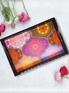 Hand-Painted Eco-Friendly Wooden Serving Tray Set of 3 Farmhouse Decor Ottoman Trays for Coffee <b>Tables</b> & <b>Bedside</b> <b>Tables</b> - Product Image 2