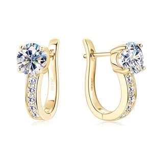 ZAWO HOUSE Earrings <b>Rings</b> With VVS1 Moissanite <b>Diamond</b> 925 Sterling Silver Hoop Huggies 6.5mm <b>Diamond</b> Brilliant Cut D - Product Image 2