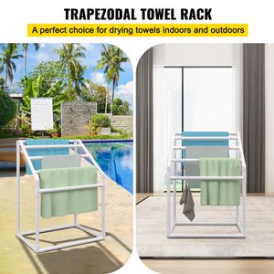 Portasciugamani da Esterno in PVC Autoportante con 5 Barre, Finitura Spazzolata, Gancio Porta Borsa per Aree Piscina, Interni ed Esterni - Product Image 2
