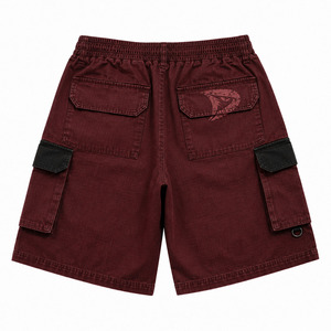 Oxblood Y2K Baggy Cargo Shorts Men / Hombre Oversized Utility Drawstring Waist Rhinestone Pocket Streetwear Low MOQ Wholesale - Product Image 4