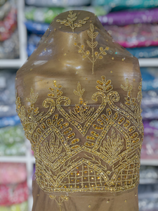 Vestido de novia de seda cruda con cuentas a mano India para adultos estilo George Wrapper-diseño IGBO transpirable 5 yardas de alta demanda para mujeres - Product Image 3