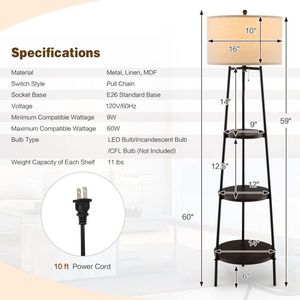 Mensola lampada da terra con paralume in lino e pratici ripiani - Product Image 5