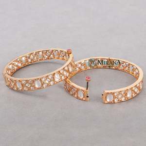 Trendy Trisha Polki Bangles-Copper Alloy & Brass Bracelets with Pearl & Diamond Accents for Wedding & Party - Product Image 5