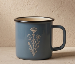 Custom Dusty Blue Outdoor Camping <b>Iron</b> Enamel Mug with Wildflower Graphic Lightweight Shatterproof Metal Coffee Cup - Product Image 4