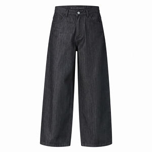 Pantalon large en jean délavé foncé Micah pour homme, taille haute, coupe classique, vintage, uni, décontracté, écologique, léger, respirant, séchage rapide - Product Image 1