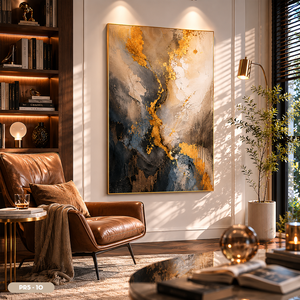 Tableau mural décoratif en porcelaine effet marbre fluide abstrait de luxe avec feuille d'or brillante pour salon PR5-10 - Product Image 6
