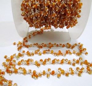 Natural Carnelian Rondelle Faceted Beaded <b>Wire</b> Wrapped Dangling Cluster Chain - Product Image 1
