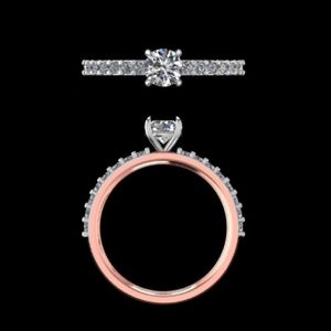 Rose <b>Gold</b> Round Cut Diamond Engagement <b>Ring</b> with Pave <b>Set</b> Brilliant Accents and Elegant White <b>Gold</b> Four Prong Cathedral Shank - Product Image 2