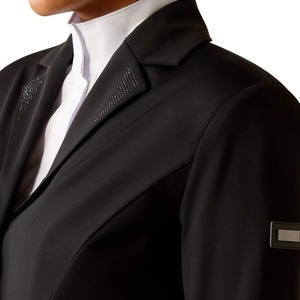 Veste d'équitation pour femmes, noire, manches longues, pour saut d'obstacles, avec trois boutons et poches à rabat - Product Image 6
