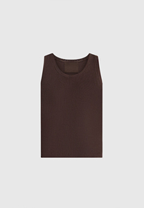 Camiseta sin mangas de punto acanalado para hombre, color marrón oscuro, cuello redondo, estilo casual, color sólido. - Product Image 2