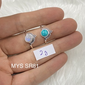 925 Sterling Silver <b>Turquoise</b> & Moonstone Gemstone Handmade Boho <b>Ring</b> Fine Jewelry Daily Wear Vintage Crown Shape Thin Band <b>Ring</b> - Product Image 1