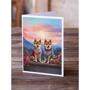 Whimsical Shiba Inu Two Hearts A7 Size <b>5x7</b> Blank Note Cards Pack of 8 with <b>Envelopes</b> for Greetings - Product Image 2