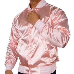 Blouson Bomber Rose en Satin pour Homme, Couleur Unie, Col Rabattu, Coupe Droite, Vêtement d'Extérieur Printemps, Fermeture Boutonnée - Product Image 1