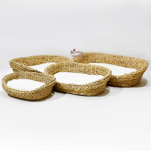 Panier pour animaux de compagnie en jacinthe d'eau écologique tendance, lit ovale pour chien et chat avec doublure - Product Image 3