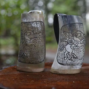 Hand Carved Cute Ox Horn <b>Mug</b> Solid Design Party Hiking Ready Norse Warrior Wooden Base Free Personalization World Craft Impex - Product Image 2