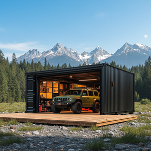 Garage préfabriqué en acier <span class=keywords><strong>pour</strong></span> 2 voitures |   Atelier de stationnement modulaire résistant à la rouille, abri de voiture modulaire isolé avec volets roulants automatiques - Product Image 2